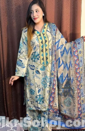 দুবাই সিল্ক ডিজিটাল প্রিন্ট স্টিচ থ্রি-পিস